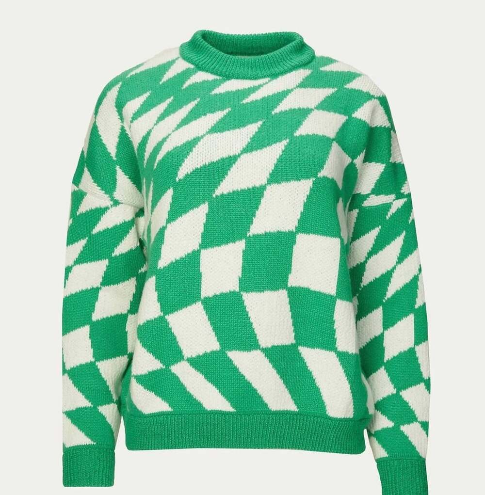 Lisa Says Gah Emma Sweater Size XL/2X Green Warp Check Knit Mock Neck